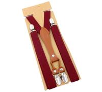 Bretelles Homme Larges Suspenders Men Women Adult Leather Trimmed End Y Back Adjustable Elastic Trouser Braces Strap Belt Wedding Party(Wine red)