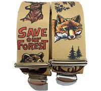 Bretelles JÄGER - Protégez Notre Forêt - Autrichiennes 35 mm Élastiques Réglables Clips Métal Solide - Beige, Turquoise/Bleu