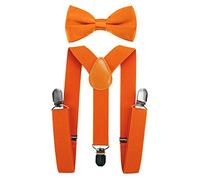 Bretelles pour enfant de qualité supérieure Axy - En forme de Y - Avec nœud papillon - 3 clips à la résistance très élevée - Couleur unie orange Orange