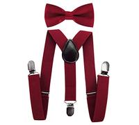 Bretelles pour enfant de qualité supérieure Axy - En forme de Y - Avec nœud papillon - 3 clips à la résistance très élevée - Couleur unie rouge rouge bordeaux