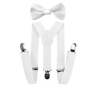 Bretelles pour enfant de qualité supérieure Axy - En forme de Y - Avec nœud papillon - 3 clips à la résistance très élevée - Couleur unie blanc Weiss