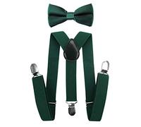 Bretelles pour enfant de qualité supérieure Axy - En forme de Y - Avec nœud papillon - 3 clips à la résistance très élevée - Couleur unie vert vert