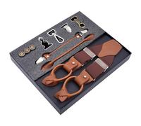 Bretelles Suspender Bretelles en Cuir Vintage pour Hommes Clip Bouton Crochet Bretelles Pantalon Élastique Réglable Bretelles Bretelles Marron