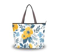 Bretelles zippées en tissu de soie avec fleurs jaunes et feuilles bleues pour sacs à main élégants pour femmes