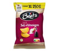BRETS Chips saveur Sel et Vinaigre, format XL 250 g, pommes de terre françaises cuisinées à l'huile de tournesol, produit en Bretagne - Lot de 6