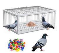 BREUAILY Auto PièGe à Pigeons Grand PièGe à Oiseaux EntréE Unidirectionnelle Piege Oiseau Capture Corbeaux avec 200 Anneau de Pied pour Pigeons de Course Colombes Oiseaux 64 X 44 X 26 Cm