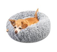 Brevanza Panier pour Chat et Chien - Lit Donut Moelleux en Peluche Lavable avec Tapis Rond Anti-Dérapant pour Petit et Moyen (Diameter:60cm, Gris)
