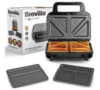 Breville 3-en-1 Ultimate Appareil à snacks | Appareil à sandwichsgaufres et presse à panini | Plaques antiadhésives amovibles | Noir et acier inoxydable [VST098X] | Prise UE