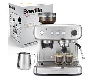 Breville Barista Max Machine à café/machine à expresso | Semi-automatique avec moulin broyeur à grain intégré, buse à vapeur pour faire mousser le lait & pompe italienne de 15 bars [VCF126X]