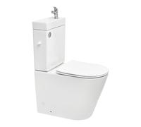 Brevis kit WC à poser sans bride en céramique + robinet eau froide S-Line Pro + tuyau de raccordement Siko (SATBRE34)