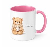 Brew Crew Gifts Breathe Teddy Bear Tasse à café en céramique blanche avec message apaisant, tasse à thé pour soulager l'anxiété (rose)
