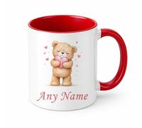 Brew Crew Gifts Tasse à café personnalisée en forme de cœur avec motif d'ours en peluche à l'aquarelle, cadeau pour l'amour et l'amitié, la Saint-Valentin (rouge)