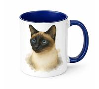 Brew Crew Gifts Tasse aquarelle chat siamois, céramique blanche, impression double face, passe au lave-vaisselle et au micro-ondes, 325 ml (bleu)