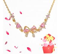 BreWel Bow Zircon Bracelet - Friendship Bracelets with White, Pink Zircon Stones, Adjustable Ribbon Bow Beaded Chain, Women's Trendy Bracelet Gift for Her (Gold)