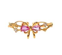 BreWel Mother Daughter Matching Bow Rings,Adjustable Shiny Zircon Eternity Ring,Zirconia Pink Ribbon Rings, Friends Jewelry Gift for Women (Gold)