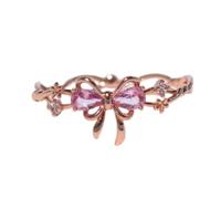 BreWel Mother Daughter Matching Bow Rings,Adjustable Shiny Zircon Eternity Ring,Zirconia Pink Ribbon Rings, Friends Jewelry Gift for Women (Rose Gold)