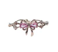 BreWel Mother Daughter Matching Bow Rings,Adjustable Shiny Zircon Eternity Ring,Zirconia Pink Ribbon Rings, Friends Jewelry Gift for Women (Slivery)