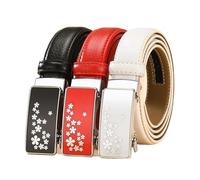 Breyhda Ceintures en cuir pour femmes, ceinture à boucle automatique, blanc/noir/rouge, largeur de 3 cm, ceinture pour accessoires vestimentaires,Blanc,110cm