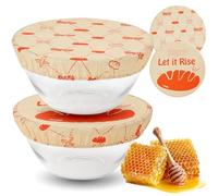 Brezlio Lot de 2 couvercles de bol en cire d'abeille - Réutilisables - En coton biologique et cire d'abeille naturelle - 25,4 cm - Parfaits pour la fermentation du pain, la conservation et le stockage