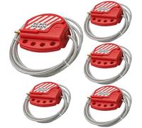 BRGD 5 Pièces Câble D'acier de Consignation Ajustable Rouge avec Câble en Acier Gainé PVC de 2m pour Environnements Industriels, Chimiques, Électriques et Inflammables