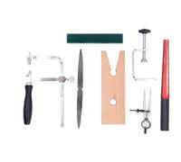 BRGD 7 Pièces Kit D'Outils de Sculpture pour Bagues Comprend Support de Scie, Lame de Scie Plate, Porte-stylo en Bois, Guide de Cire Verte, Couteau à Cire Annulaire, Serre-joint et Compas