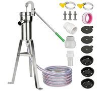 BRGD Pompe Manuelle en Acier Inoxydable, Main Pompe Puits Aspiration avec Tuyau de 5m, Support de Fixation et Kit D'accessoires pour Maisons, Jardins, Cours et Bassins