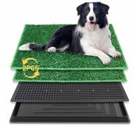 BRIAN & DANY 76 x 51cm Litiere Chien, Tapis d'apprentissage du Pipi pour Chiot, Toilette Chien avec Deux Tapis en Gazon Artificiel et Un Bac à Déchets pour L'intérieur et L'extérieur