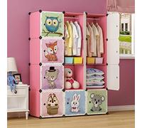 BRIAN & DANY Armoire Chambre Enfant, Meuble Rangement Enfant 8 Cubes et 2 Sections de Suspension, Armoire Modulable, Cubes Plus Profonds Que la Norme (45 cm Contre 35 cm), Rose, 110 x 47 x 147 cm