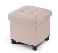 BRIAN & DANY Coffre de Rangement 32x32x32.5cm, Le Lin Pouf Rangement avec capacité de Rangement en Bois Massif avec Couvercle, Couleur Kaki