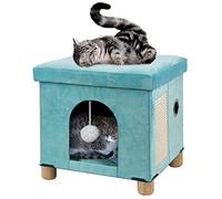 BRIAN & DANY Grand cube pliable pour chat d'intérieur avec griffoir et balle pour chat, 37 x 31,8 x 36 cm, vert