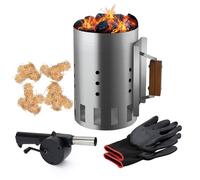 BRIAN & DANY Kit de démarrage rapide pour barbecue au charbon de bois avec gants résistants à la chaleur et souffleur - Grande capacité - 18 x 18 x 27 cm