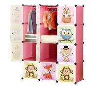 BRIAN & DANY Meuble Rangement Enfant avec Motifs d'animaux, Support de Rangement, Armoires Etagères Plastiques, Armoire de Rangement Bricolage (Rose, 12 Cubes)