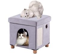 BRIAN & DANY Niche Chat Interieur, Maison Pliable pour Chat, Niche Chat avec Planche à Gratter et Balle pour Chat, 37.5 x 32.5 x 36 cm, Gris Clair