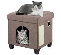 BRIAN & DANY Niche Chat Interieur, Maison Pliable pour Chat, Niche Chat avec Planche à Gratter et Balle pour Chat, 37 x 31,8 x 36 cm, Marron