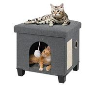 BRIAN & DANY Niche Chat, Pliable Maison pour Chat avec Planche à Grattoir et Balle pour Chats, pour Pouf Coffre de Rangement, 37,5 x 32,5 x 36 cm, Gris