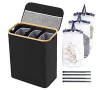 BRIAN & DANY Panier à linge à 3 compartiments avec couvercle