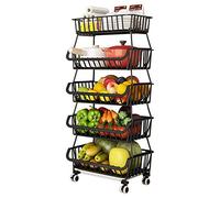 BRIAN & DANY Panier de Fruits et Legumes avec Roues, Support Utilitaire de Panier de Fruits Roulant empilable à 5 Niveaux, Panier a Legumes pour la Cuisine, Garde-Manger,Les Toilettes