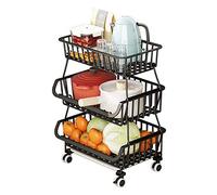 BRIAN & DANY Panier en Fil avec Roues et Couvercle, Support Utilitaire de Panier de Fruits Roulant empilable à 3 Niveaux, paniers de Cuisine avec Roues