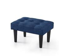 BRIAN & DANY Petit repose-pieds en lin avec pieds en bois, repose-pieds pour salon, repose-pieds ottoman, siège supplémentaire pour entrée, 38 x 26 x 23 cm, bleu