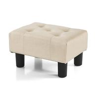 BRIAN & DANY Petit repose-pieds ottoman en lin avec pieds, repose-pieds pour canapé, siège supplémentaire pour salon, entrée, bureau, beige