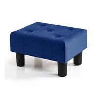 BRIAN & DANY Petit repose-pieds ottoman, repose-pieds en bois et velours avec pieds en plastique, repose-pieds de canapé, siège supplémentaire pour salon, entrée, bureau, bleu