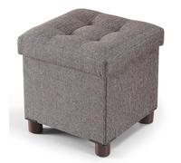 BRIAN & DANY Petite boîte de Rangement ottomane 32 x 32 x 32,5 cm, Repose-Pieds en Lin avec Pieds en Bois, Repose-Pieds avec Couvercle pour Salon, Chambre à Coucher, Marron