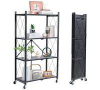BRIAN & DANY Pliable Etagere de Rangement à 4 Niveaux, Étagère Pliante en Métal avec roulettes, Étagère Rabattables pour Garage de Cuisine, 71 x 34 x 126 cm, Noir