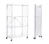 BRIAN & DANY Pliable Etagere de Rangement à 4 Niveaux, Étagère Pliante en Métal avec roulettes, Étagère Rabattables pour Garage de Cuisine, 71 x 34 x 126 cm, Blanc