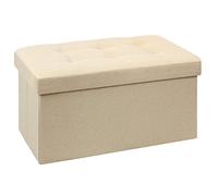 BRIAN & DANY Pouf Coffre de Rangement Boîte Tabouret Pliant Banc Pouf de Pliable Tissu en Lin, 76 x 38 x 38 cm, Beige