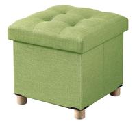 BRIAN & DANY Pouf de rangement pliable avec pieds en bois et couvercle, vert fruit, 38,1 x 38,1 x 37,3 cm