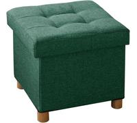 BRIAN & DANY Pouf de rangement pliable avec pieds en bois, repose-pieds en lin, coffre de rangement avec rembourrage en éponge hautement élastique, vert foncé, 38 x 38 x 38 cm