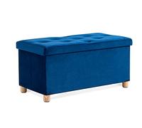 BRIAN & DANY Pouf Rangement Pliable, Banc de Rangement avec Couvercle, Tabouret Coffre en Velours Repose-Pieds pour Salon Chambre Entrée, 76 x 38 x 38 cm, Bleu