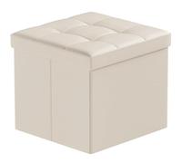 BRIAN & DANY Pouf Rangement Pliable, Cube Tabouret de Rangement avec Couvercle, Petit Pouf Coffre en Cuir pour Chambre Salon Repose, 38 x 38 x 38 cm, Beige