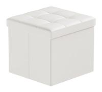BRIAN & DANY Pouf Rangement Pliable, Cube Tabouret de Rangement avec Couvercle, Petit Pouf Coffre en Cuir pour Chambre Salon Repose, 38 x 38 x 38 cm, Blanc